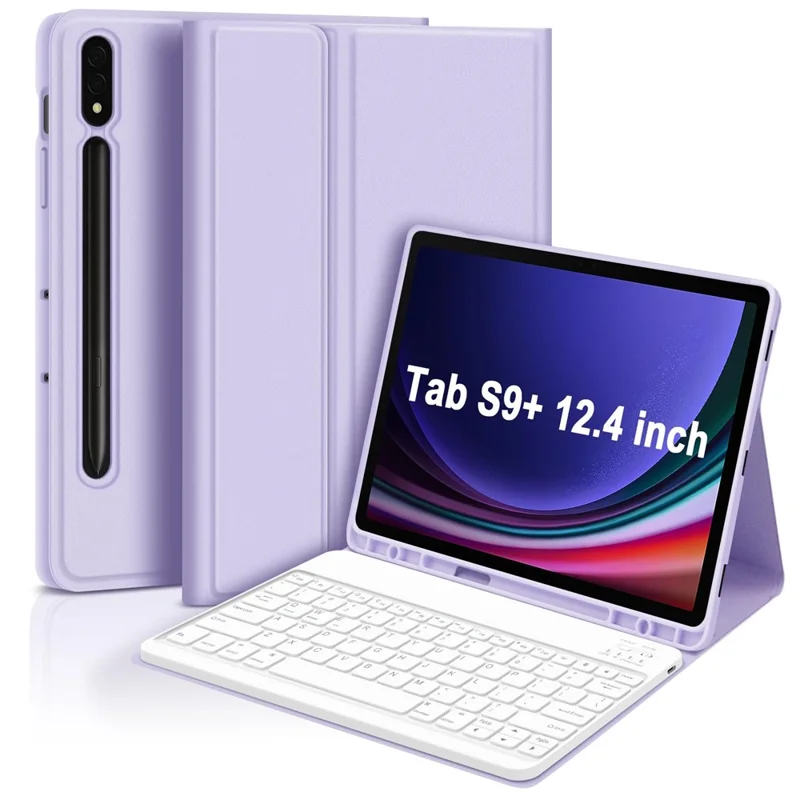 SK-T810 For Samsung Galaxy Tab S9+ SM-X810 / X816B / X818U Leather Case with Wireless Bluetooth-compatible Keyboard - Purple