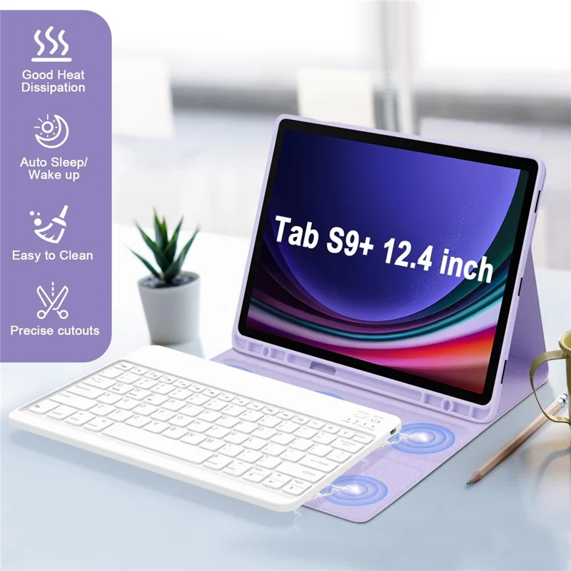 SK-T810 For Samsung Galaxy Tab S9+ SM-X810 / X816B / X818U Leather Case with Wireless Bluetooth-compatible Keyboard - Purple