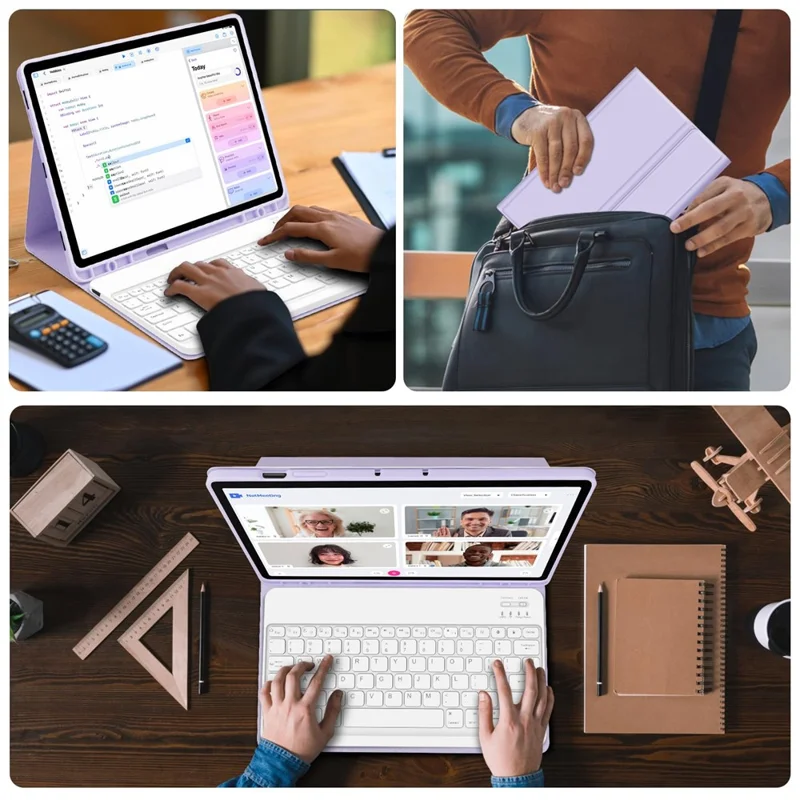 SK-T810 For Samsung Galaxy Tab S9+ SM-X810 / X816B / X818U Leather Case with Wireless Bluetooth-compatible Keyboard - Purple