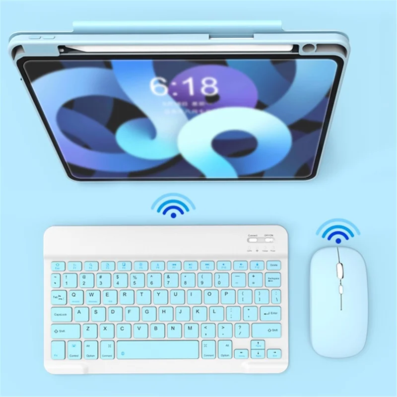 A11 For iPad Pro 11-inch (2018) / (2020) / (2021) / (2022) Bluetooth-compatible Keyboard Set with Mouse, Rotating Kickstand Tablet Case - Sky Blue