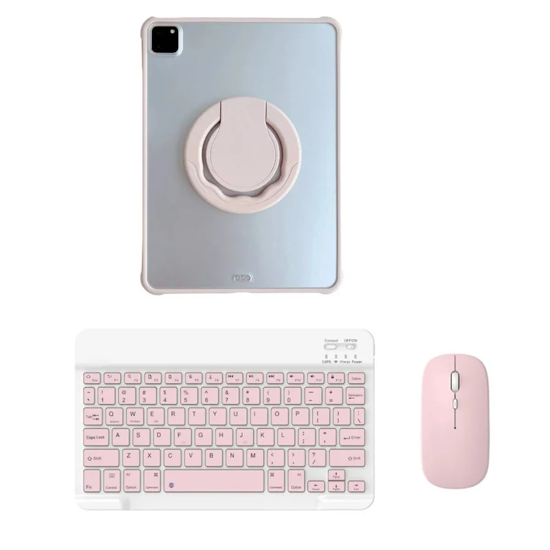 A11 For iPad Pro 11-inch (2018) / (2020) / (2021) / (2022) Bluetooth-compatible Keyboard Set with Mouse, Rotating Kickstand Tablet Case - Pink