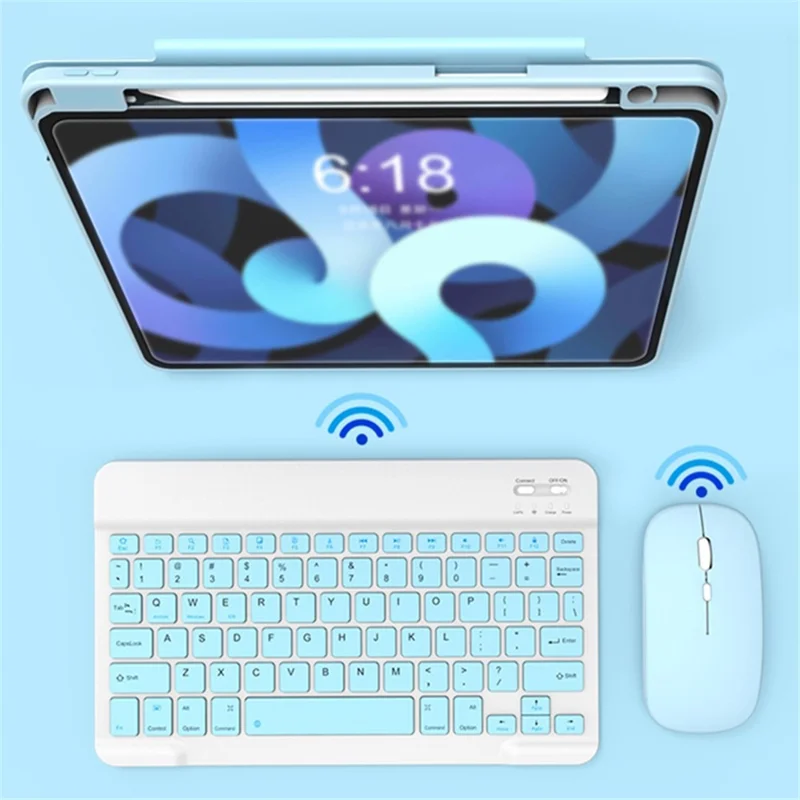 A11 For iPad Pro 11-inch (2018) / (2020) / (2021) / (2022) Kickstand Tablet Case Set with Bluetooth-compatible Keyboard, Mouse - Sky Blue