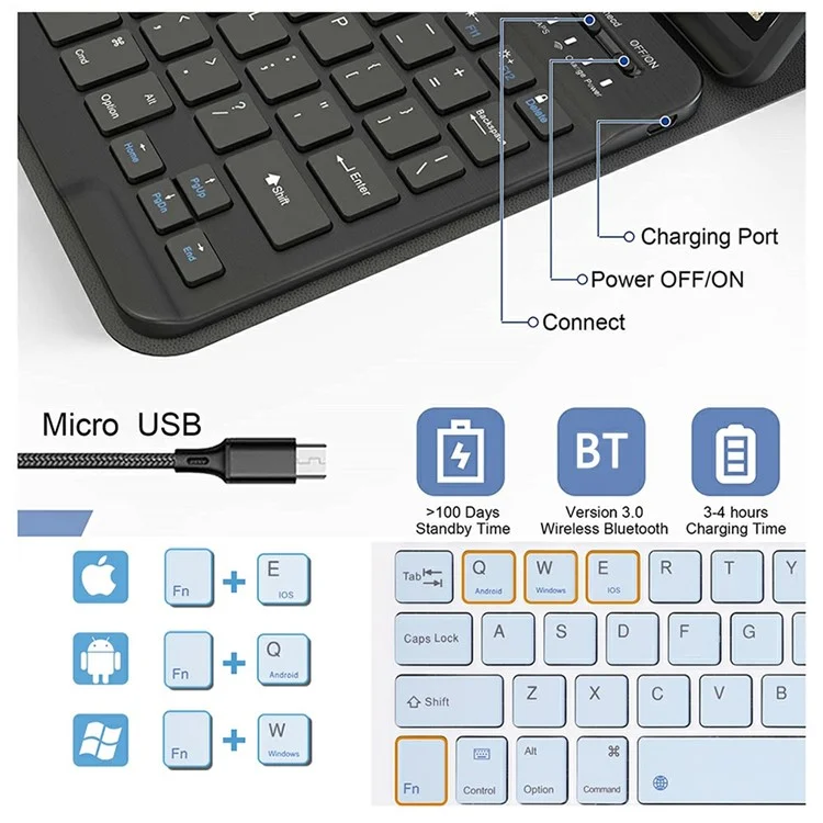 SK-X510 For Samsung Galaxy Tab S10 FE / S9 FE SM-X510 / X516 / X518 Bluetooth-Compatible Keyboard Tablet Case PU Flip Cover - Black