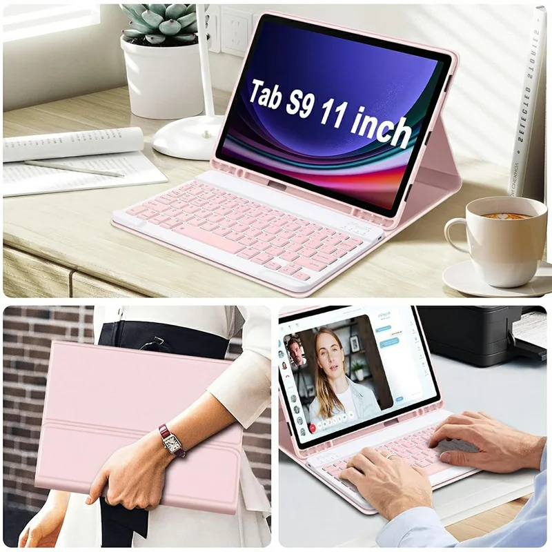 SK-X510 per Samsung Galaxy Tab S9 FE SM-X510 / X516 / X518 Custodia con Tastiera Bluetooth Tablet - Rosa