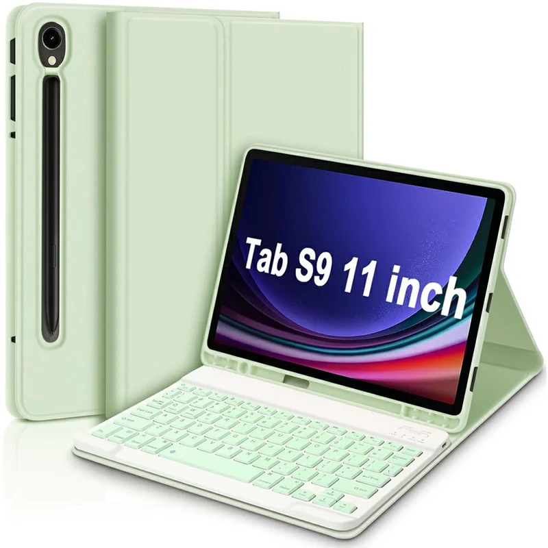 SK-X510 For Samsung Galaxy Tab S10 FE / S9 FE SM-X510 / X516 / X518 Bluetooth-Compatible Keyboard Tablet Case PU Flip Cover - Green