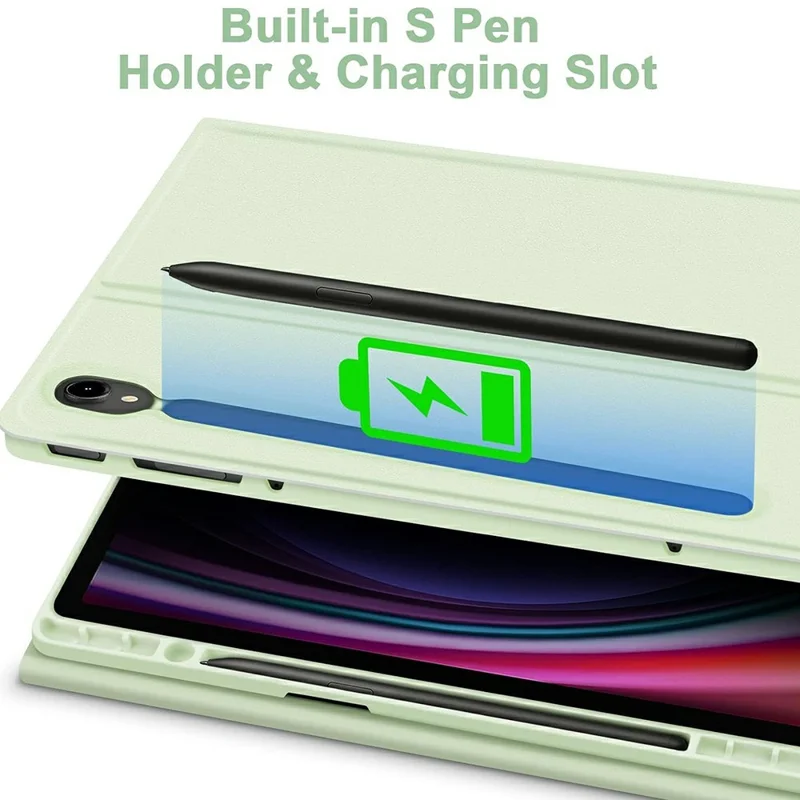 SK-X510 For Samsung Galaxy Tab S10 FE / S9 FE SM-X510 / X516 / X518 Bluetooth-Compatible Keyboard Tablet Case PU Flip Cover - Green