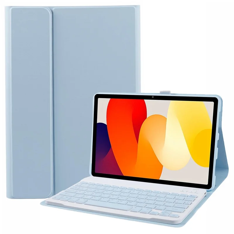SK-SE11 For Xiaomi Redmi Pad SE PU Leather Flip Tablet Case Cover with Detachable Bluetooth-compatible Keyboard - Sky Blue