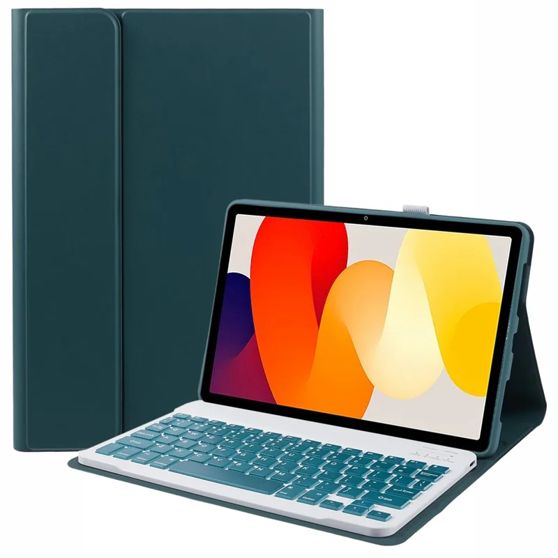 SK-SE11 For Xiaomi Redmi Pad SE PU Leather Flip Tablet Case Cover with Detachable Bluetooth-compatible Keyboard - Midnight Green