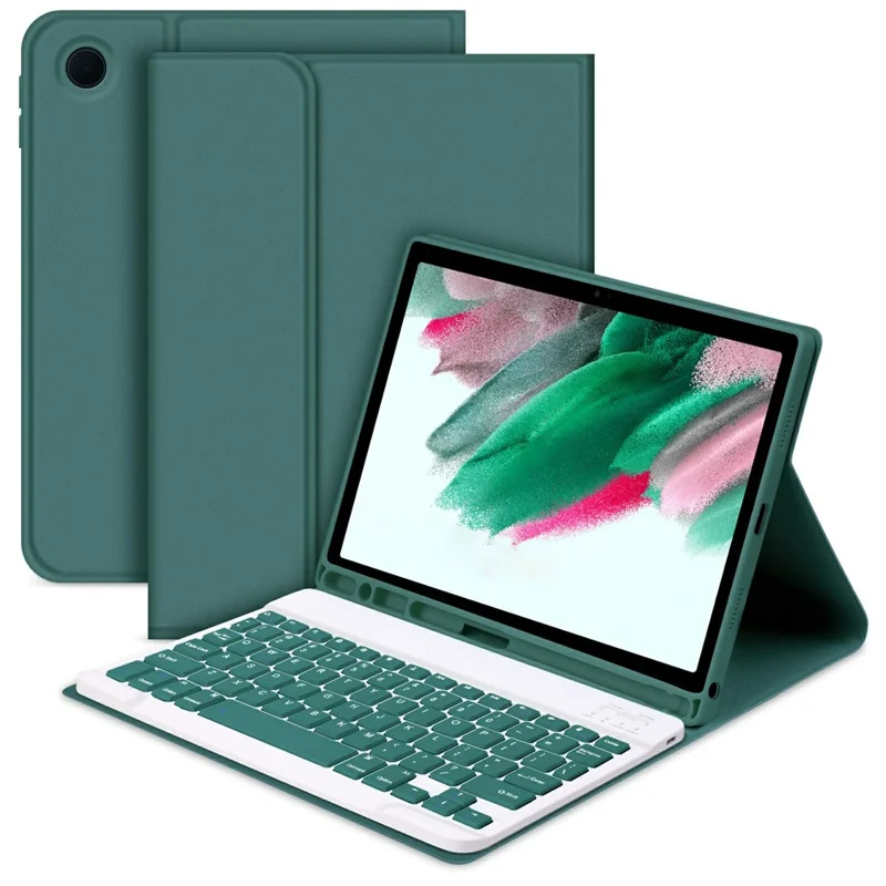 SK для Samsung Galaxy Tab A9+ съемная Bluetooth-клавиатура Чехол для планшета с кожаным флип-чехлом - темно-зеленый