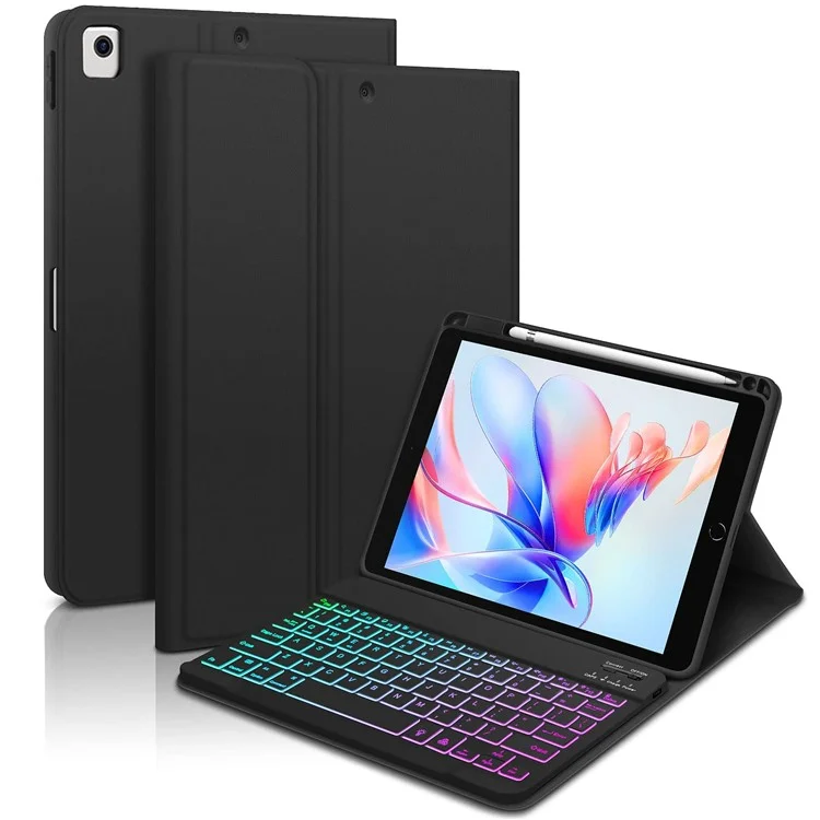 UP-1029 For iPad 10.2 (2021) /  (2019) / (2020) / Air 10.5 inch (2019) / Pro 10.5-inch (2017) Backlit Bluetooth-compatible Keyboard+PU Tablet Case