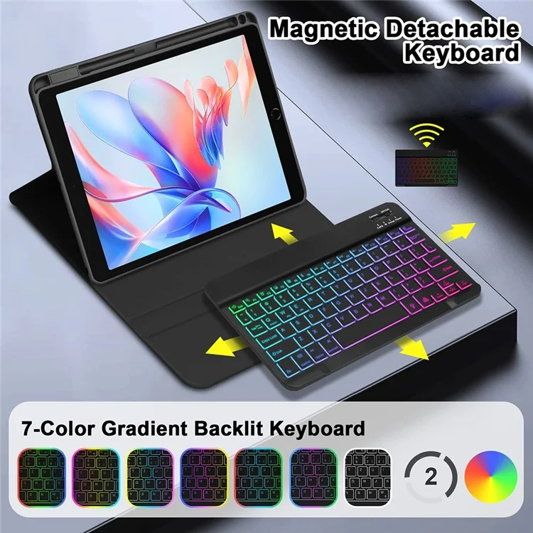 UP-1029 For iPad 10.2 (2021) /  (2019) / (2020) / Air 10.5 inch (2019) / Pro 10.5-inch (2017) Backlit Bluetooth-compatible Keyboard+PU Tablet Case