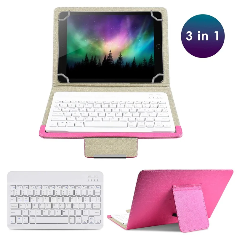 TY-3302 Universal Bluetooth-compatible Keyboards Leather Case Stand for 9 -10.9 inch Tablet - Pink
