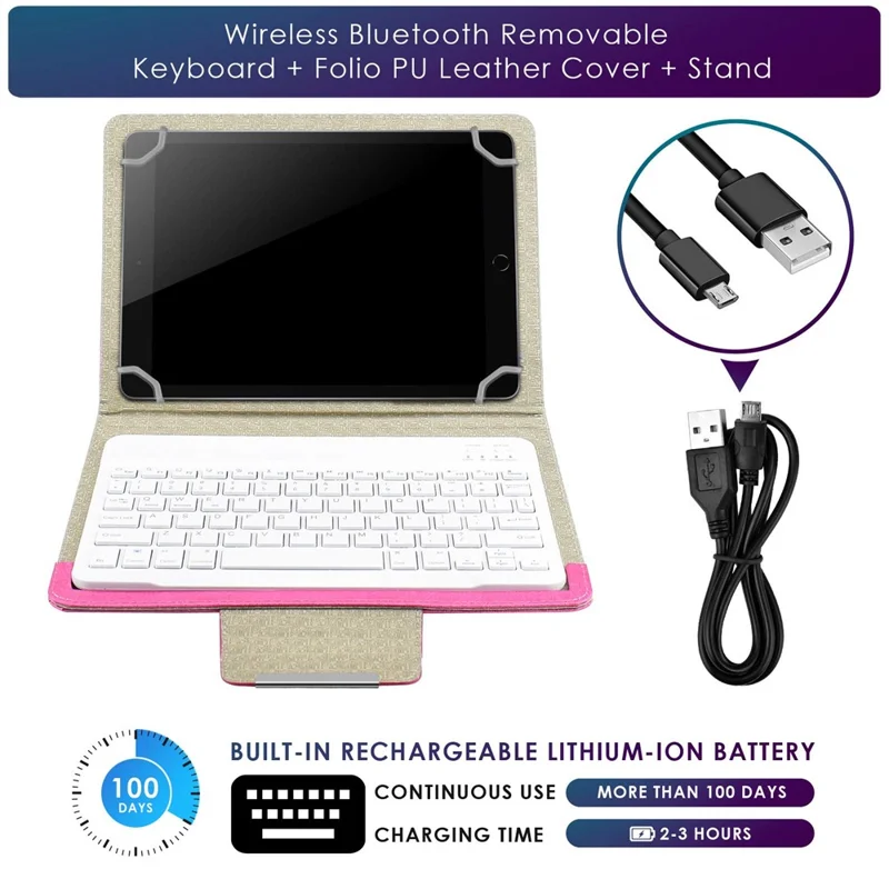 TY-3302 Universal Bluetooth-compatible Keyboards Leather Case Stand for 9 -10.9 inch Tablet - Pink