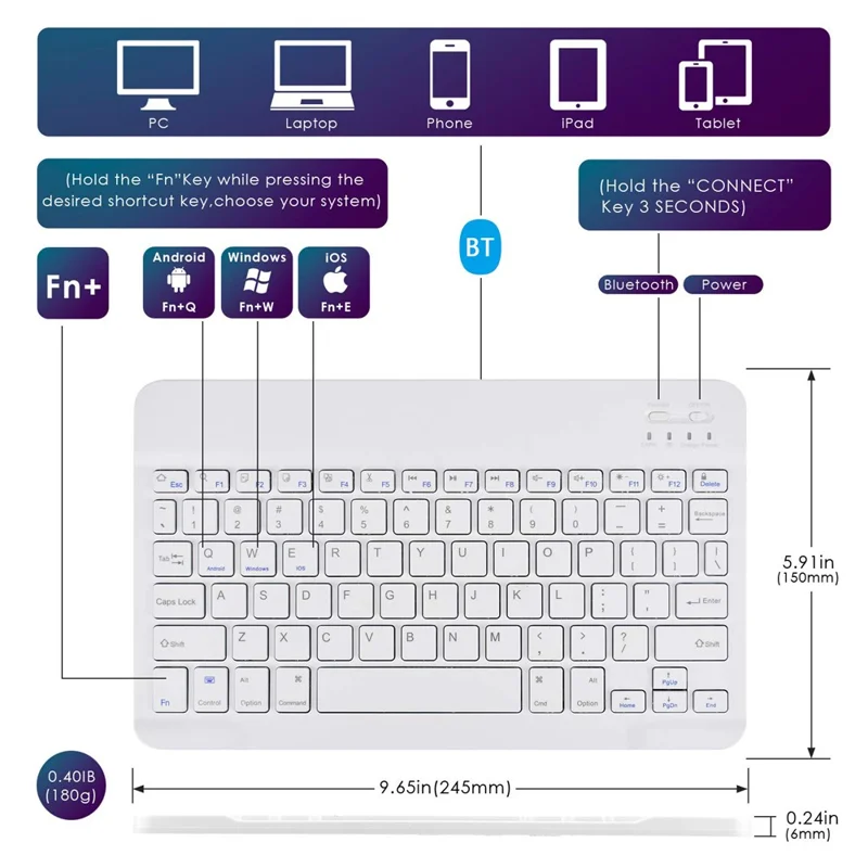 TY-3302 Universal Bluetooth-compatible Keyboards Leather Case Stand for 9 -10.9 inch Tablet - Pink