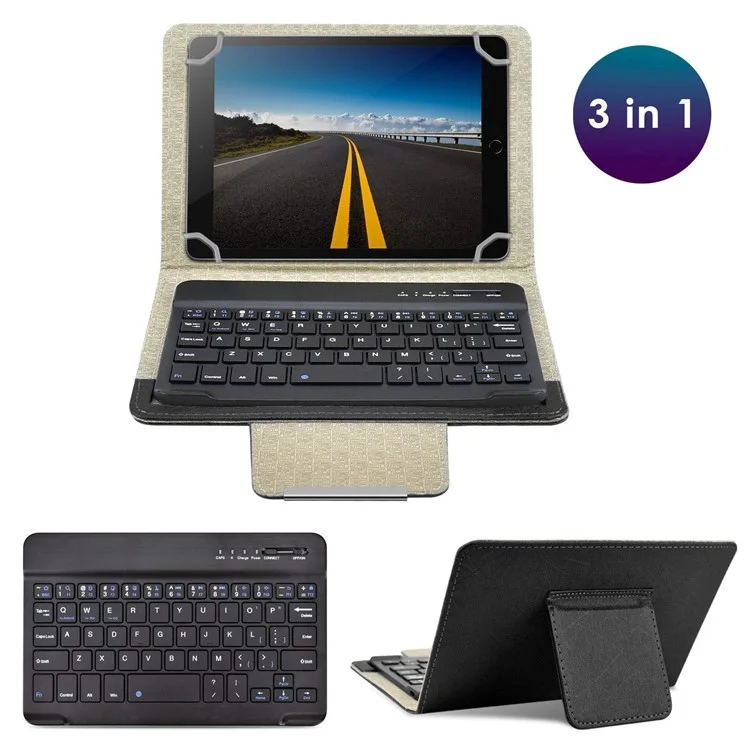 TY-3309 3 in1 Bluetooth-compatible Keyboards Tablet Leather Case Stand Cover for 7-8 inch Tablet - Black