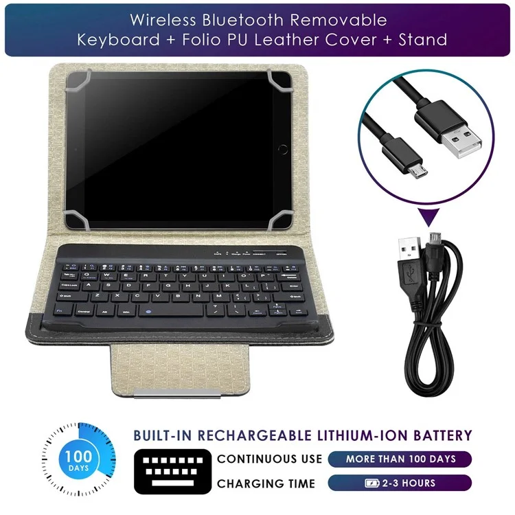 TY-3309 3 in1 Bluetooth-compatible Keyboards Tablet Leather Case Stand Cover for 7-8 inch Tablet - Black