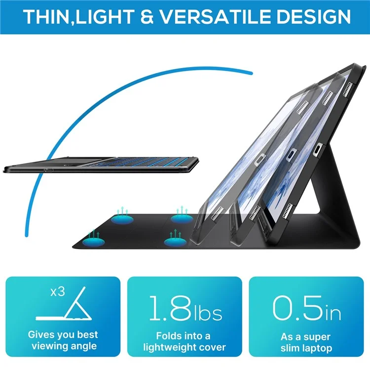 SK-780D For Samsung Galaxy Tab S8+ / S7 FE / S7+ Backlit Touchpad Bluetooth-compatible Keyboard with Protective Tablet Case - Black