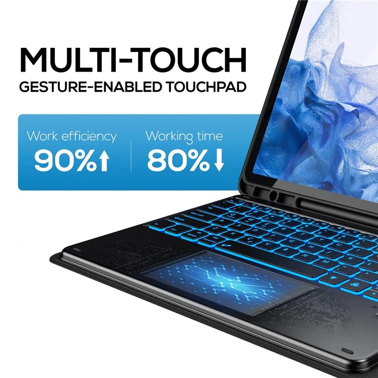 SK-780D For Samsung Galaxy Tab S8+ / S7 FE / S7+ Backlit Touchpad Bluetooth-compatible Keyboard with Protective Tablet Case - Black