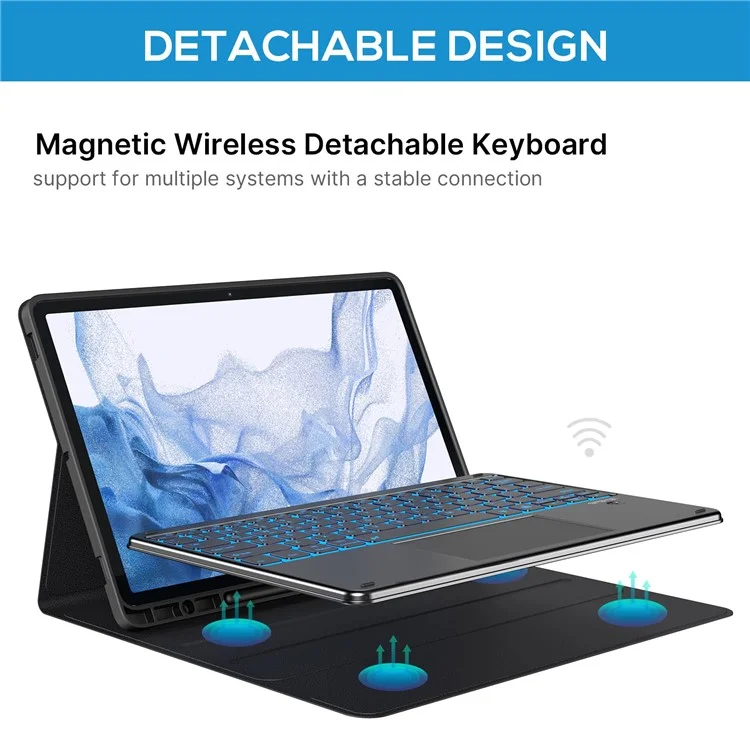 SK-780D For Samsung Galaxy Tab S8+ / S7 FE / S7+ Backlit Touchpad Bluetooth-compatible Keyboard with Protective Tablet Case - Black
