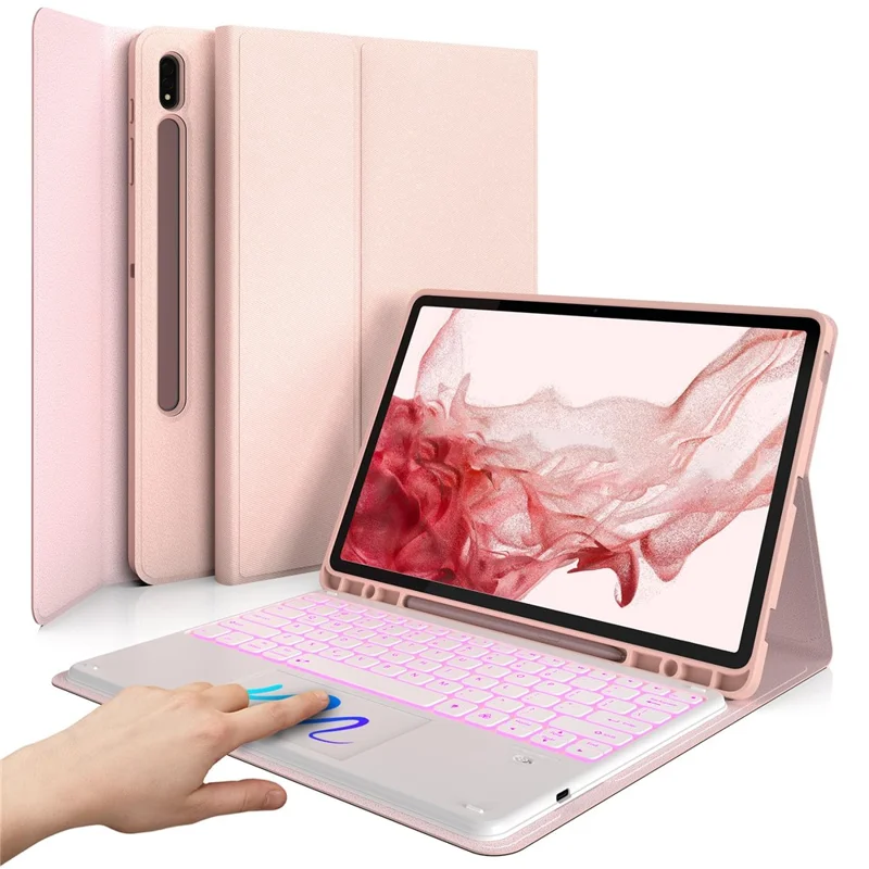 SK-780D pour Samsung Galaxy Tab S8+ / S7 FE / S7+ Clavier rétroéclairé avec pavé tactile, compatible Bluetooth, avec étui de protection pour tablette - Rose