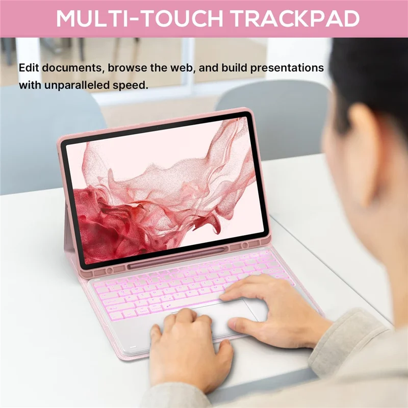 SK-780D pour Samsung Galaxy Tab S8+ / S7 FE / S7+ Clavier rétroéclairé avec pavé tactile, compatible Bluetooth, avec étui de protection pour tablette - Rose