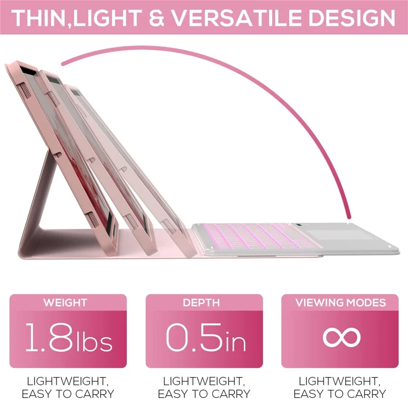 SK-780D pour Samsung Galaxy Tab S8+ / S7 FE / S7+ Clavier rétroéclairé avec pavé tactile, compatible Bluetooth, avec étui de protection pour tablette - Rose