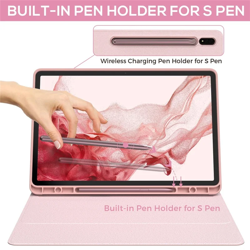 SK-780D pour Samsung Galaxy Tab S8+ / S7 FE / S7+ Clavier rétroéclairé avec pavé tactile, compatible Bluetooth, avec étui de protection pour tablette - Rose
