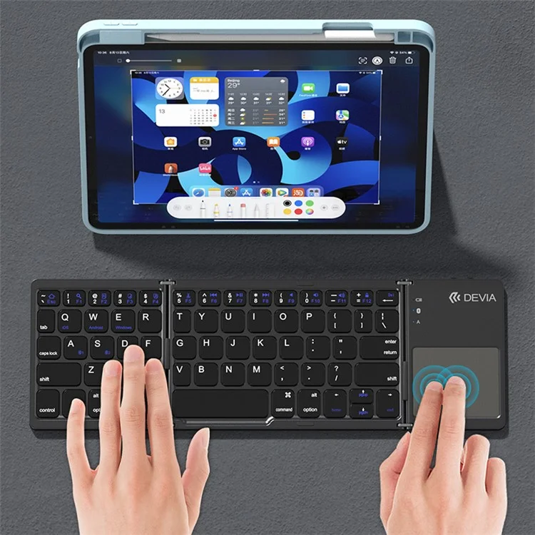 Clavier sans fil pliable DEVIA Lingo Series avec pavé tactile, clavier Bluetooth portable et fin pour tablettes, téléphones portables, PC