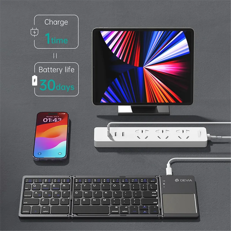 Clavier sans fil pliable DEVIA Lingo Series avec pavé tactile, clavier Bluetooth portable et fin pour tablettes, téléphones portables, PC