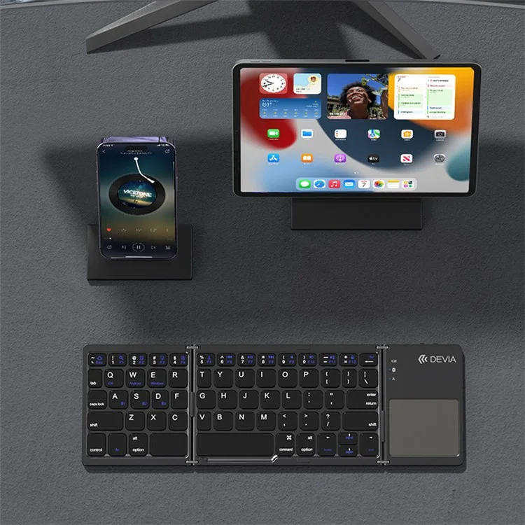 Clavier sans fil pliable DEVIA Lingo Series avec pavé tactile, clavier Bluetooth portable et fin pour tablettes, téléphones portables, PC
