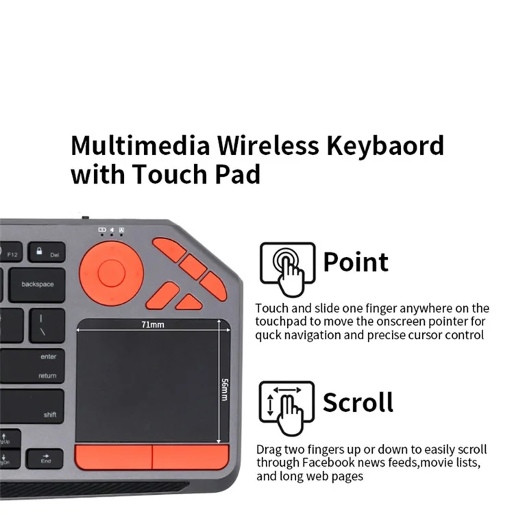 BK9801T Dual-Mode Keyboard Bluetooth-compatible 2.4G Wireless Keyboard with Touchpad for Computer, Tablet - Green
