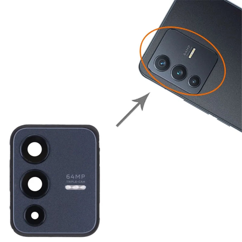Per vivo V23 5G OEM Back Camera Lens Holder Cover con sostituzione parte vetro (senza logo) - Nero