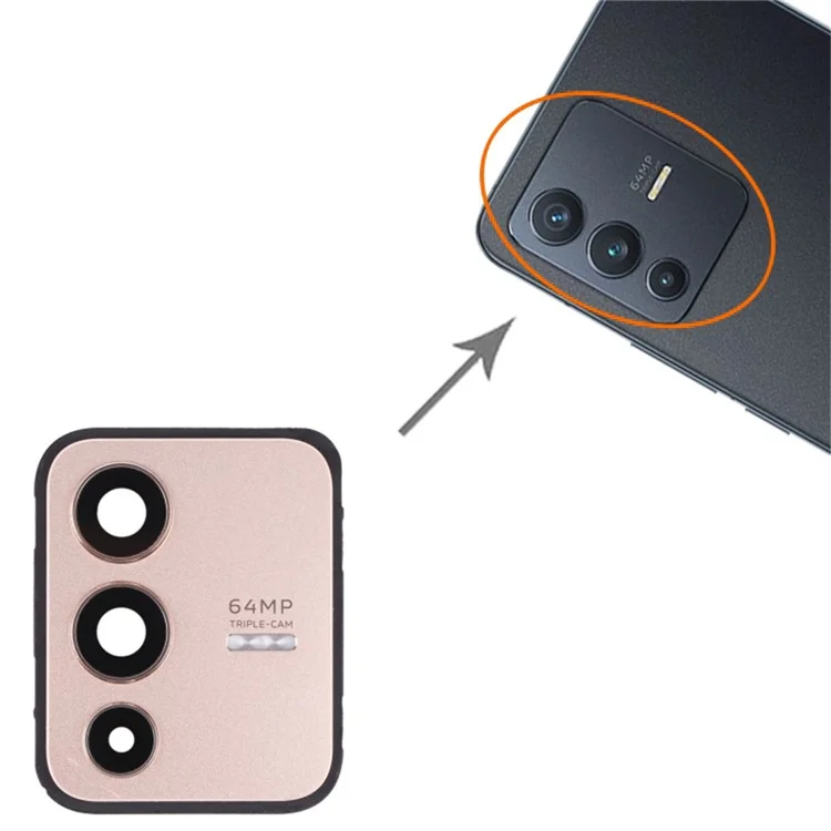 Pour vivo V23 5G OEM Couvercle du support d'objectif de caméra arrière avec pièce de remplacement en verre (sans logo) - Or