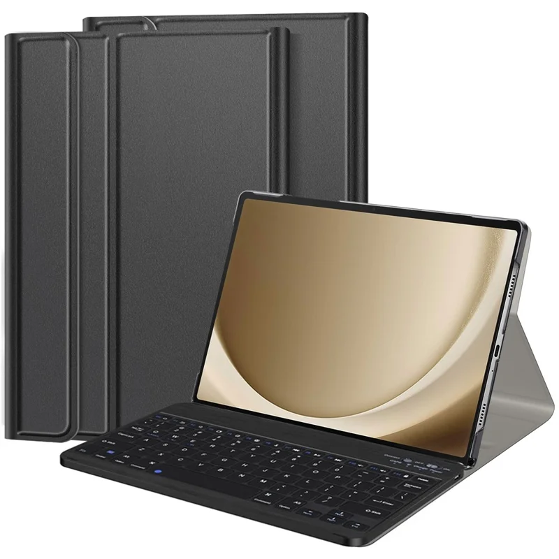 Bulk Purchasing PU Leather Case for Samsung Galaxy Tab A9+ Stand Folio Cover with Bluetooth-compatible Keyboard - Black
