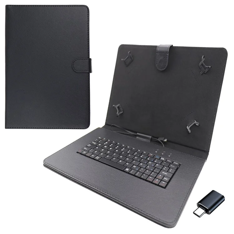 Capa de couro de PU com proteção de 9-10.6 polegadas para tablet, com cabo micro USB + Type C Keyboard