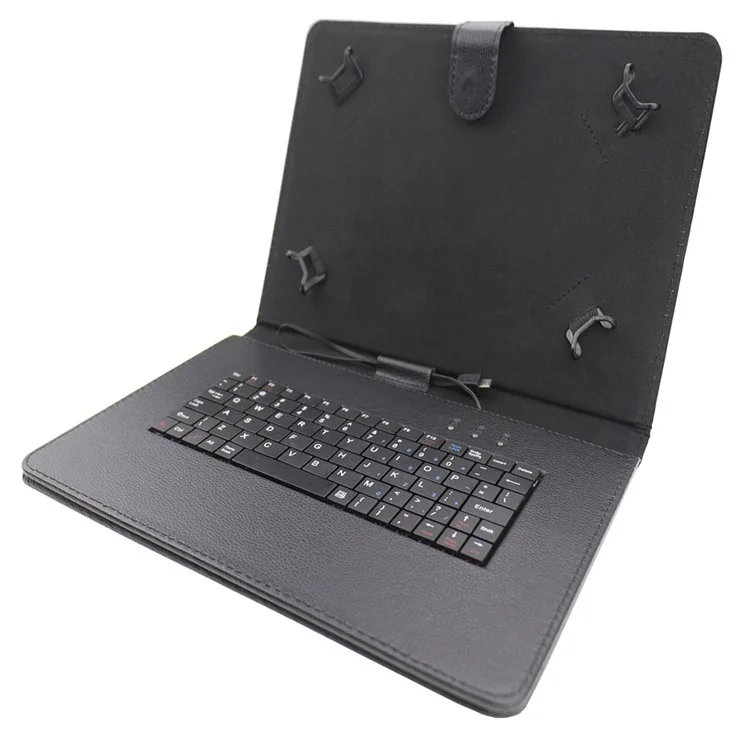 Capa de couro de PU com proteção de 9-10.6 polegadas para tablet, com cabo micro USB + Type C Keyboard
