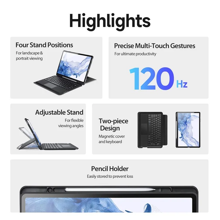 DUX DUCIS For Samsung Galaxy Tab S8+ / S7+ / S7 FE Stand Leather Tablet Case with Magnetic Detachable Keyboard