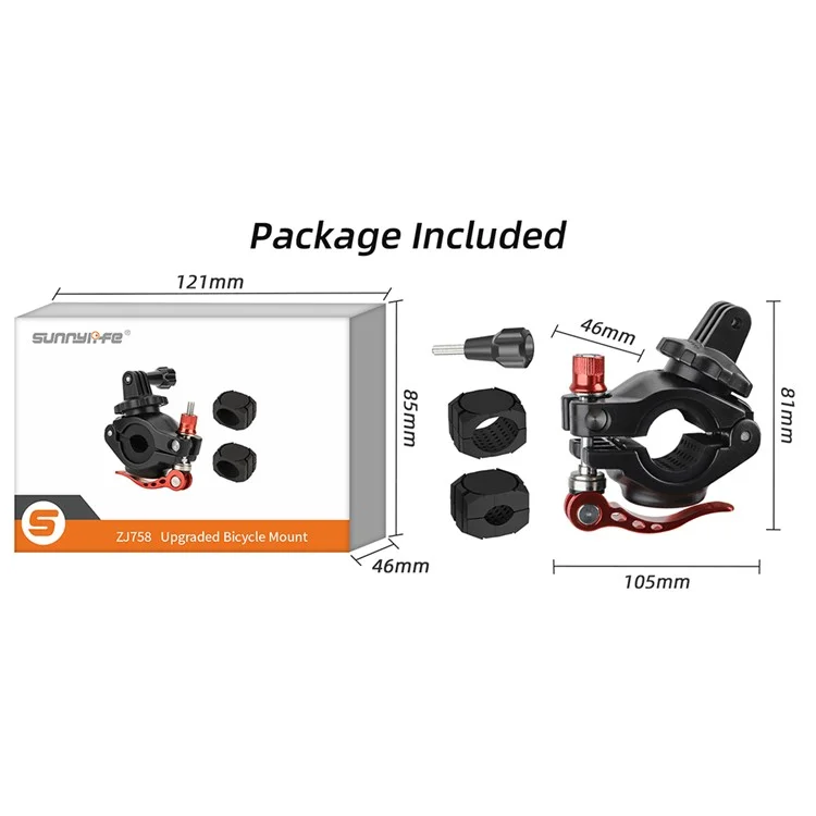SUNNYLIFE ZJ758 DJI Action 4 / GoPro 12 Supporto per bicicletta con rotazione a 360 gradi