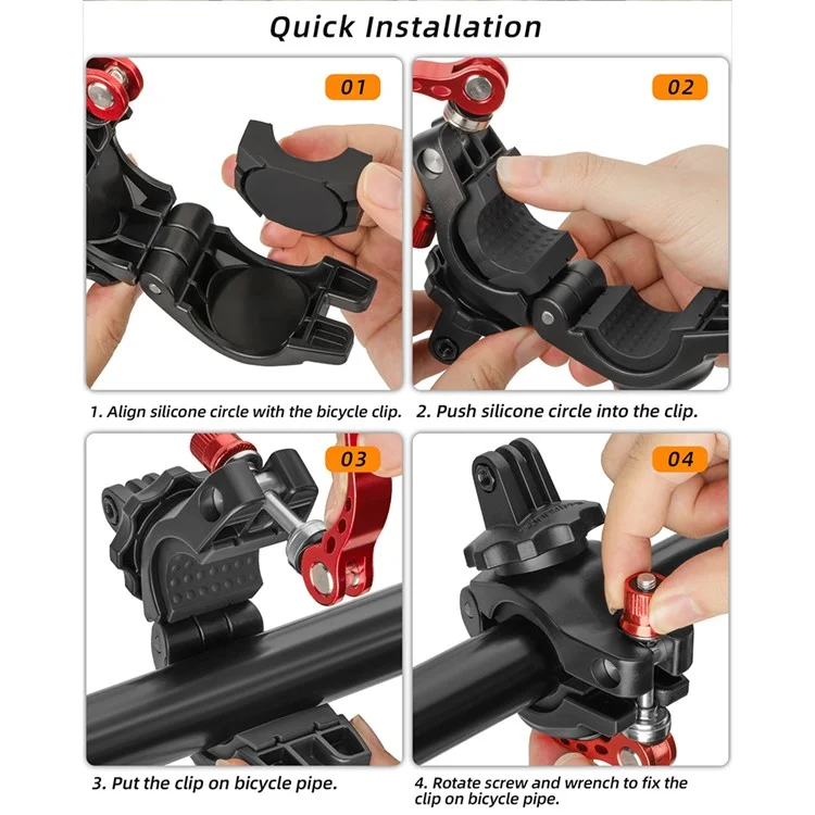 SUNNYLIFE ZJ758 DJI Action 4 / GoPro 12 Supporto per bicicletta con rotazione a 360 gradi
