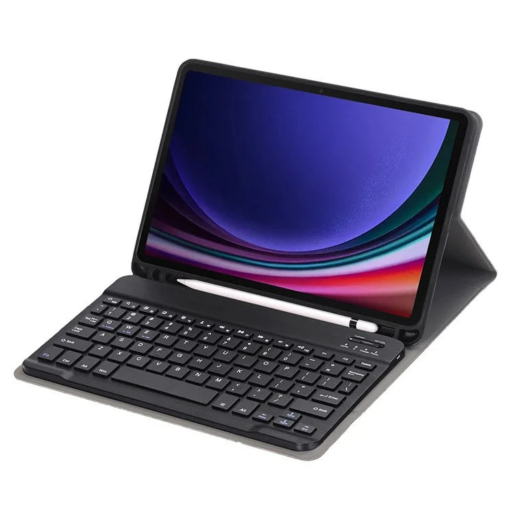 A710B For Samsung Galaxy Tab S9 FE X510 / X516 Pen Holder Leather Stand Cover + Bluetooth Keyboard - Black