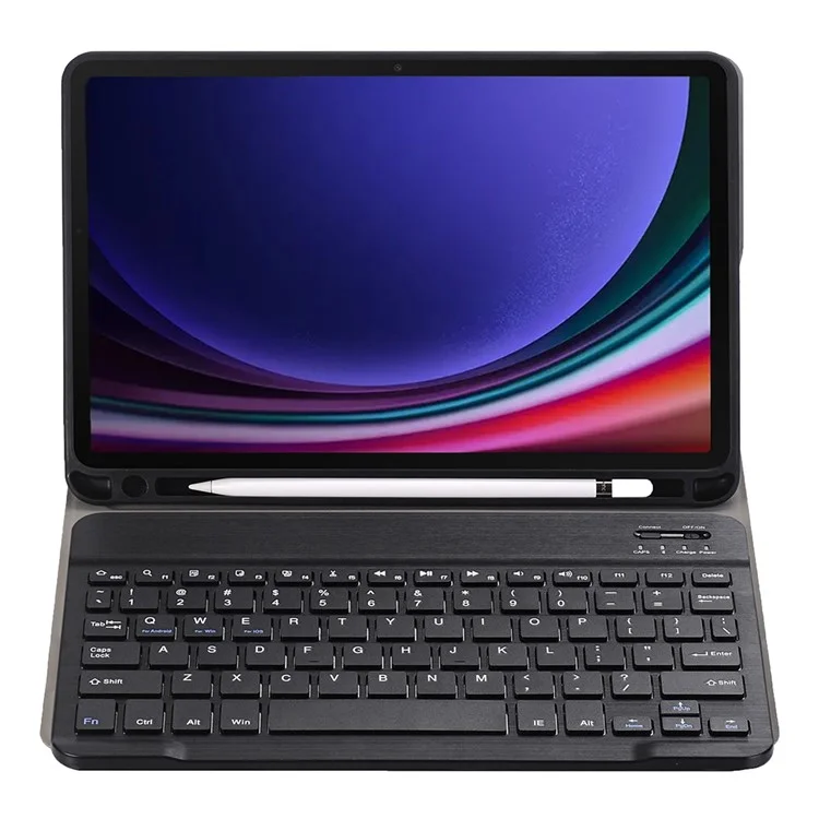 A710B For Samsung Galaxy Tab S10 FE / S9 FE X510 X516 / S9 X710 X716B X718U Leather Stand Cover + Bluetooth-Compatible Keyboard - Black