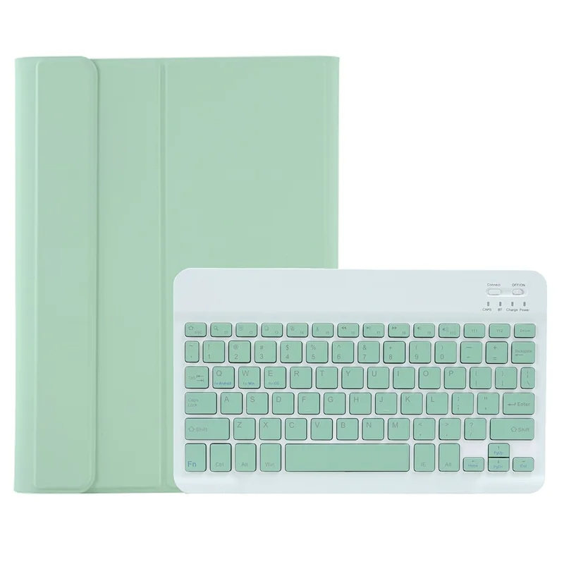 A710B For Samsung Galaxy Tab S10 Lite / S10 FE / S9 FE X510 X516 / S9 X710 X716B X718U Leather Cover + Bluetooth-Compatible Keyboard - Light Green