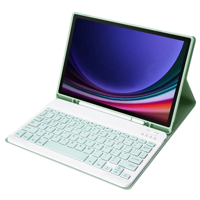 A710B For Samsung Galaxy Tab S10 Lite / S10 FE / S9 FE X510 X516 / S9 X710 X716B X718U Leather Cover + Bluetooth-Compatible Keyboard - Light Green