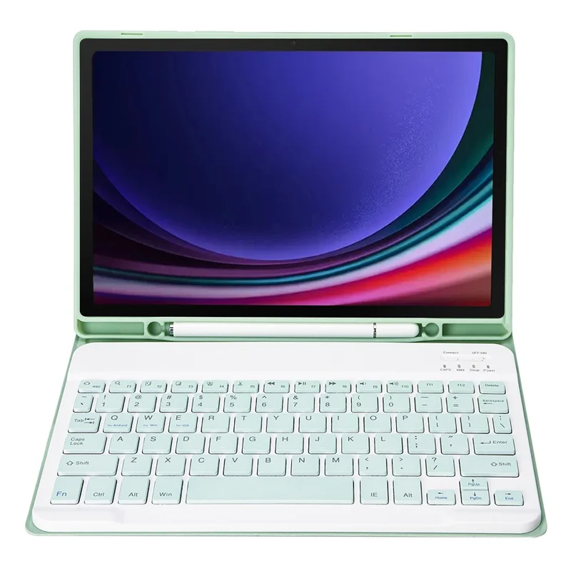 A710B For Samsung Galaxy Tab S10 Lite / S10 FE / S9 FE X510 X516 / S9 X710 X716B X718U Leather Cover + Bluetooth-Compatible Keyboard - Light Green