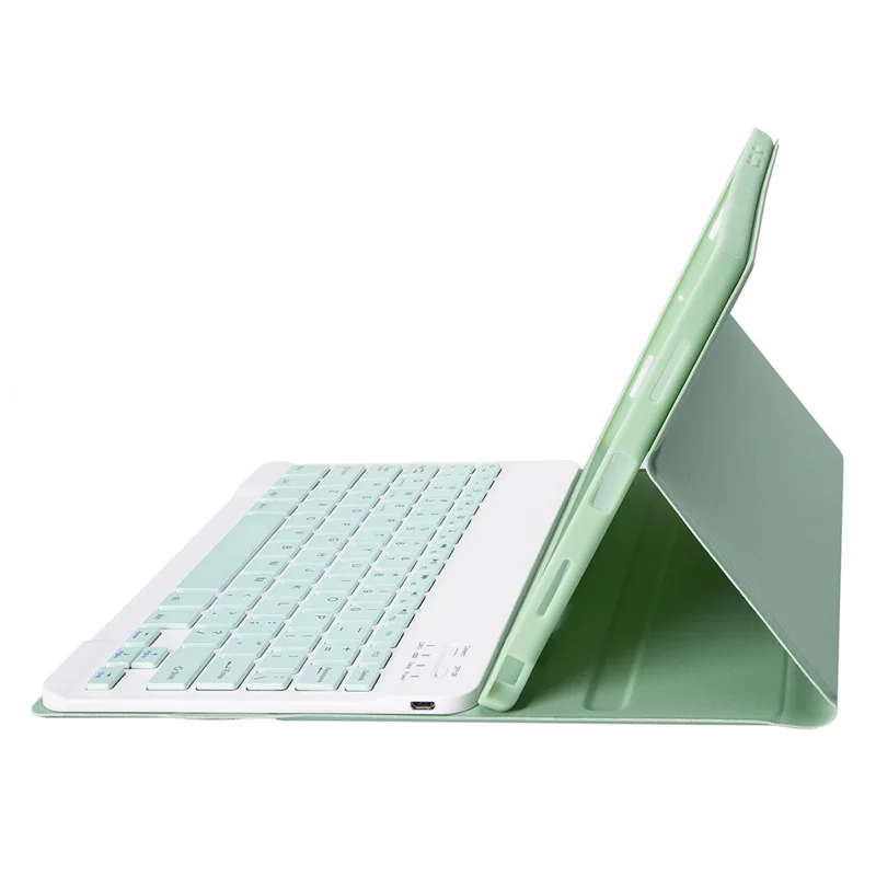 A710B For Samsung Galaxy Tab S10 Lite / S10 FE / S9 FE X510 X516 / S9 X710 X716B X718U Leather Cover + Bluetooth-Compatible Keyboard - Light Green