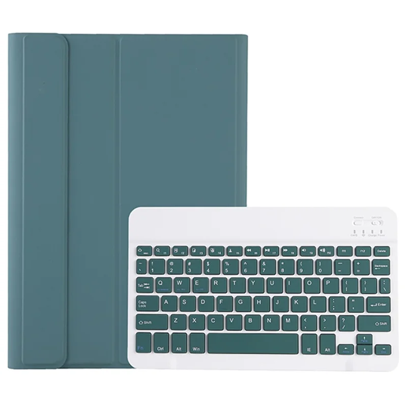 A710B For Samsung Galaxy Tab S10 Lite / S10 FE / S9 FE X510 X516 / S9 X710 X716B X718U Leather Cover + Bluetooth-Compatible Keyboard - Dark Green