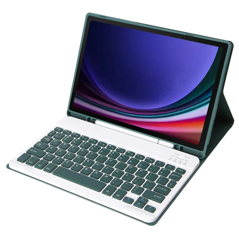 A710B For Samsung Galaxy Tab S10 Lite / S10 FE / S9 FE X510 X516 / S9 X710 X716B X718U Leather Cover + Bluetooth-Compatible Keyboard - Dark Green