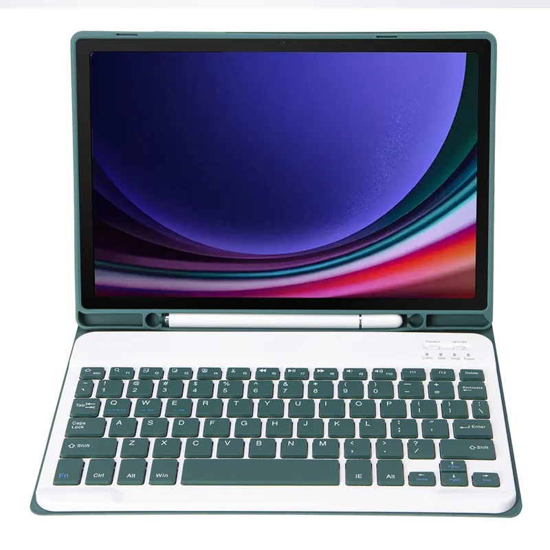 A710B For Samsung Galaxy Tab S10 Lite / S10 FE / S9 FE X510 X516 / S9 X710 X716B X718U Leather Cover + Bluetooth-Compatible Keyboard - Dark Green