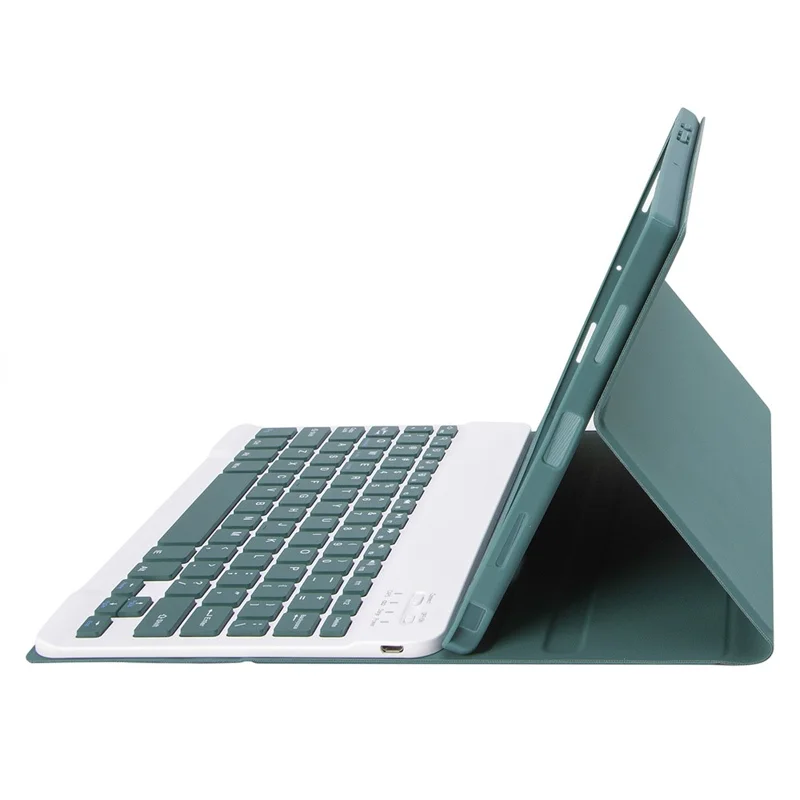 A710B For Samsung Galaxy Tab S10 Lite / S10 FE / S9 FE X510 X516 / S9 X710 X716B X718U Leather Cover + Bluetooth-Compatible Keyboard - Dark Green