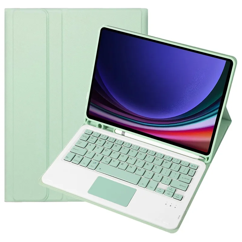 A710B-A For Samsung Galaxy Tab S10 Lite / S10 FE / S9 FE X510 X516 / S9 X710 TPU Case with Touchpad Bluetooth-Compatible Keyboard - Light Green